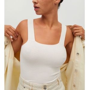 MANGO Ribbed Crop Top in Ivory/Cream Sz S